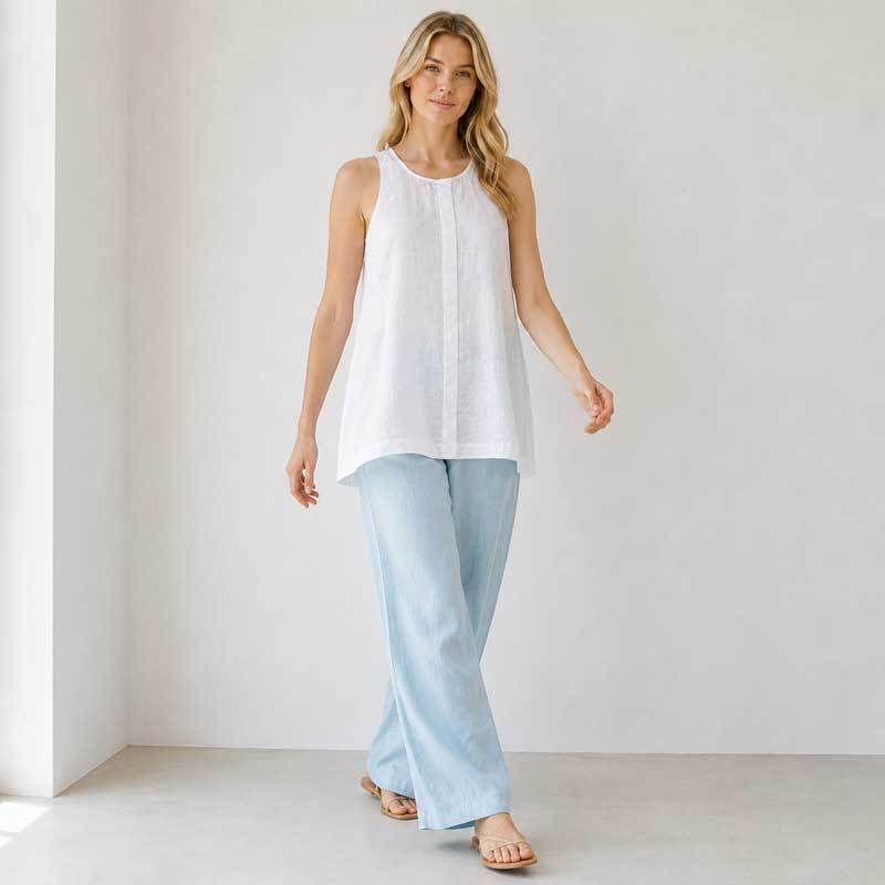 White Sleeveless Linen Top