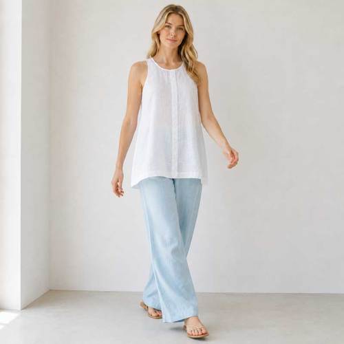 White Sleeveless Linen Top