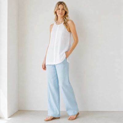 White Sleeveless Linen Top