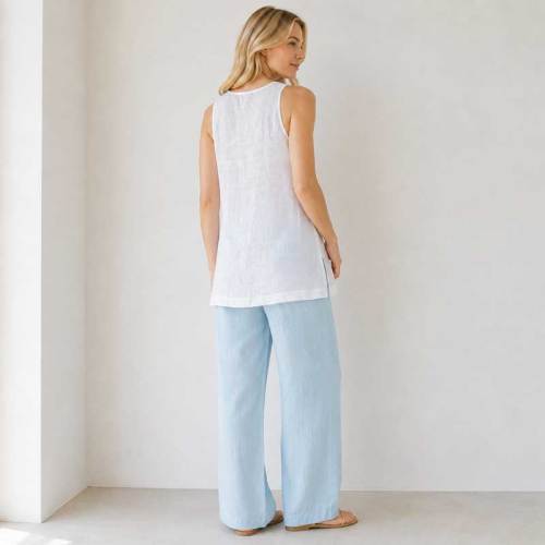 White Sleeveless Linen Top