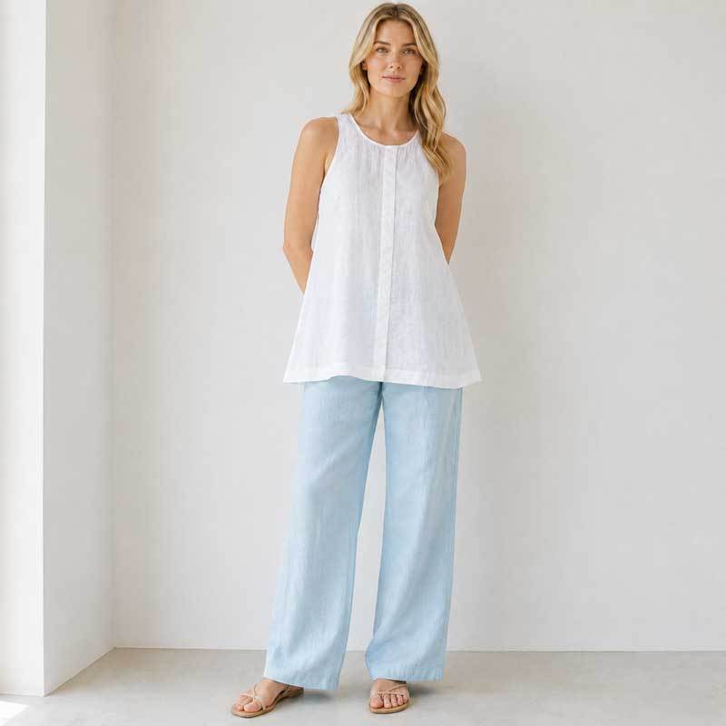 White Sleeveless Linen Top