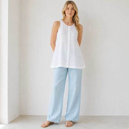 White Sleeveless Linen Top