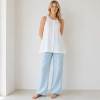 Light Blue Linen Casual Wide-Leg Pants