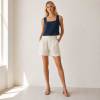 Navy Square Neck Linen Crop Top
