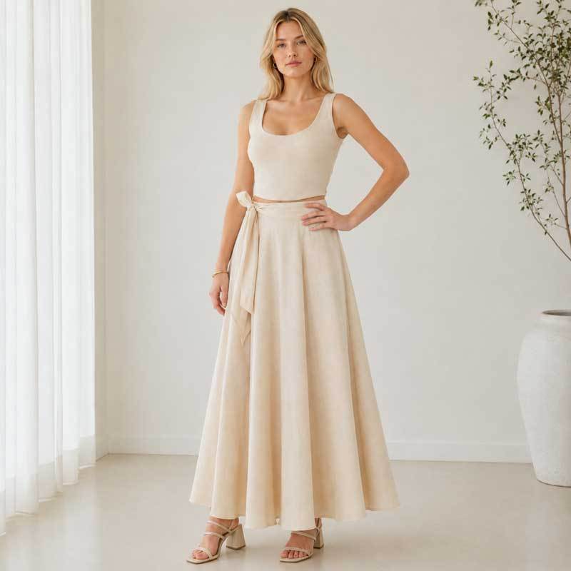 Ivory Linen Sleeveless Crop Top