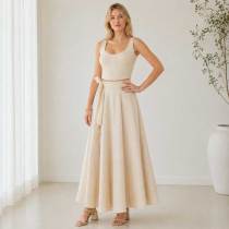 Ivory Linen Sleeveless Crop Top
