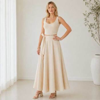 Ivory Linen Sleeveless Crop Top