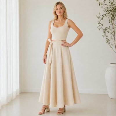Ivory Linen Sleeveless Crop Top