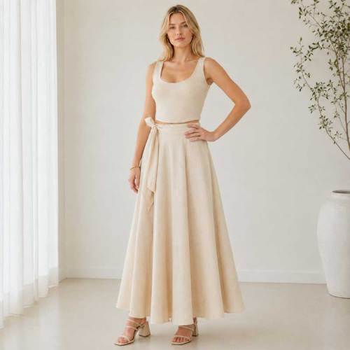 Ivory Linen Sleeveless Crop Top