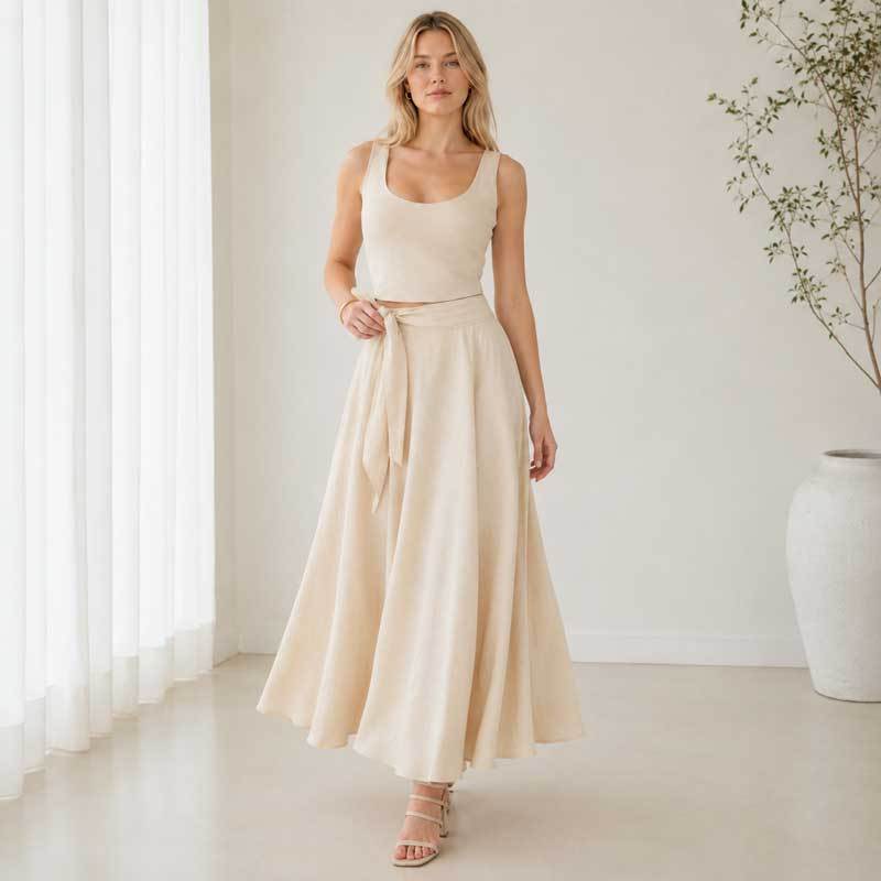 Ivory Linen Sleeveless Crop Top