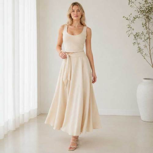 Ivory Linen Sleeveless Crop Top