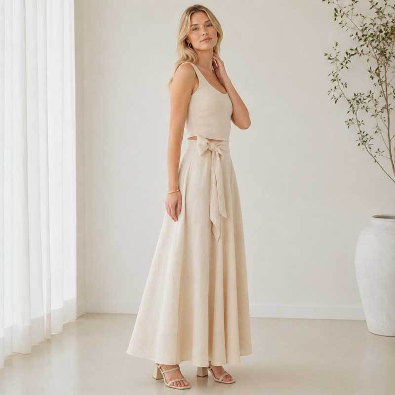 Ivory Linen Sleeveless Crop Top