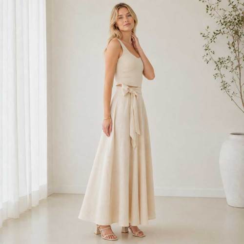 Ivory Linen Sleeveless Crop Top