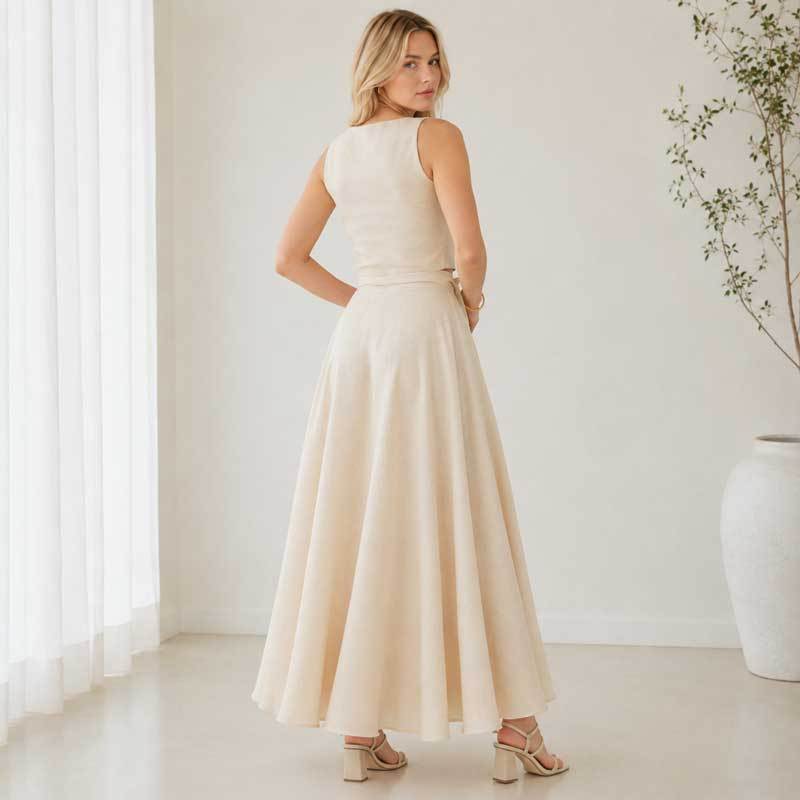 Ivory Linen Sleeveless Crop Top