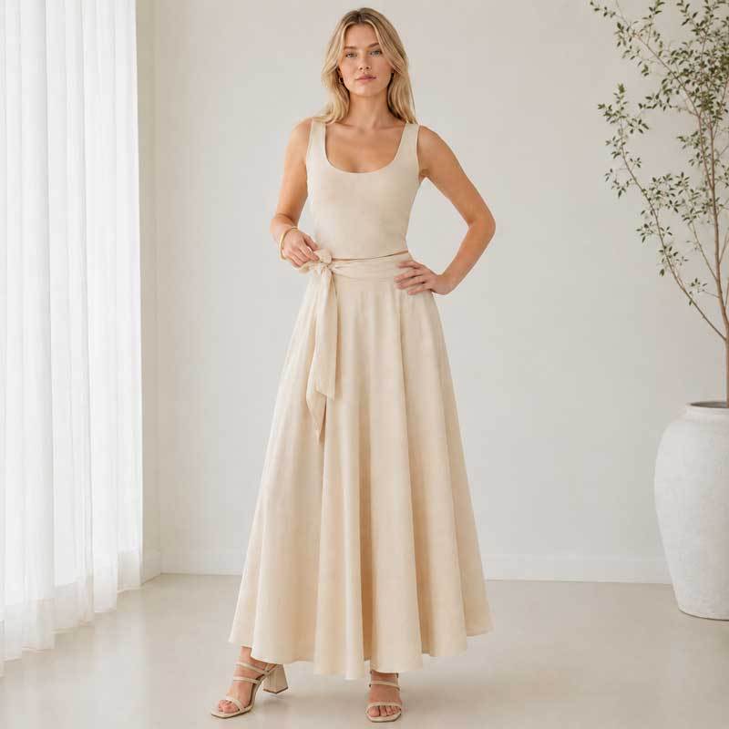 Ivory Linen Sleeveless Crop Top