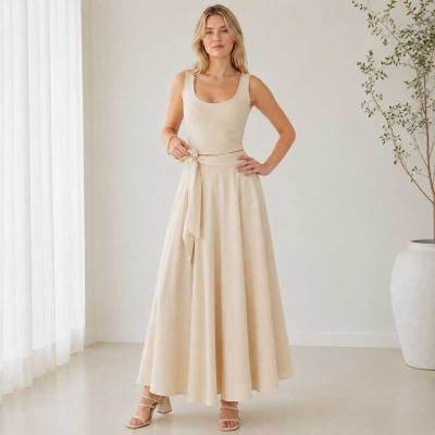 Ivory Linen Sleeveless Crop Top