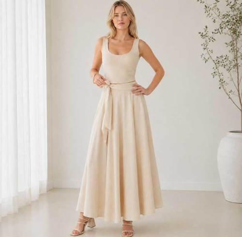 Ivory Linen Sleeveless Crop Top