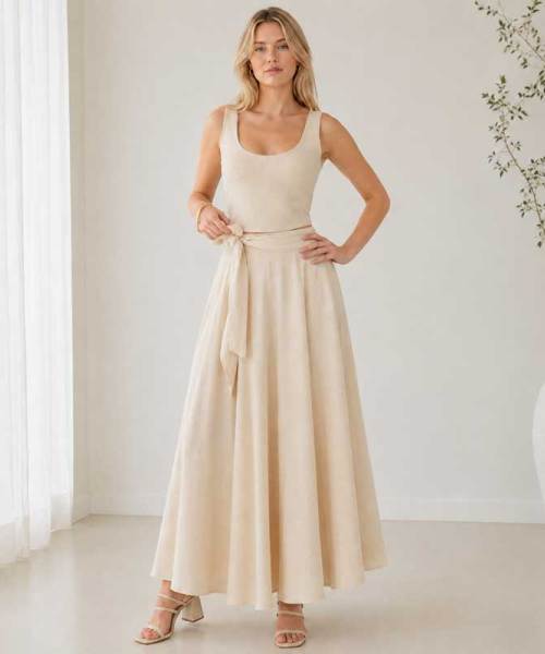 Ivory Linen Sleeveless Crop Top