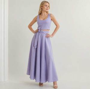 Lavender Linen Vacation Set with Crop Top and Wrap Maxi Skirt