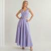 Lavender Linen Vacation Set with Crop Top and Wrap Maxi Skirt