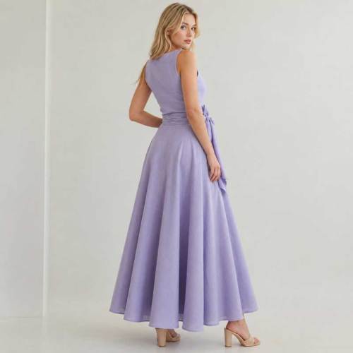 Lavender Linen Vacation Set with Crop Top and Wrap Maxi Skirt