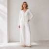 White Linen Vacation Set with Tie-Front Top and Wide-Leg Pants