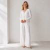 White Linen Vacation Set with Tie-Front Top and Wide-Leg Pants