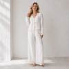 White Linen Vacation Set with Tie-Front Top and Wide-Leg Pants