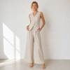 Natural Linen Vacation Set with Button Vest and Wide-Leg Pants