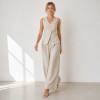 Natural Linen Vacation Set with Button Vest and Wide-Leg Pants
