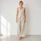 Natural Linen Vacation Set with Button Vest and Wide-Leg Pants