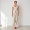 Natural Linen Vacation Set with Button Vest and Wide-Leg Pants