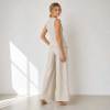 Natural Linen Vacation Set with Button Vest and Wide-Leg Pants