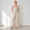 Natural Linen Vacation Set with Button Vest and Wide-Leg Pants