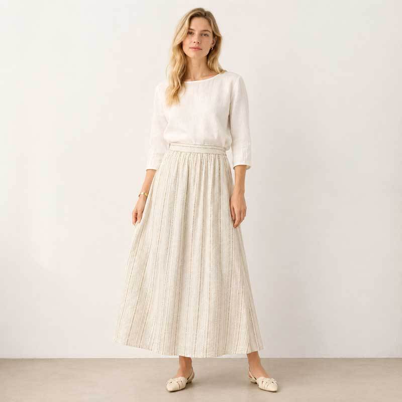 Women's Textured Linen Maxi Skirt | High-Waist Long Skirt | KOSSR