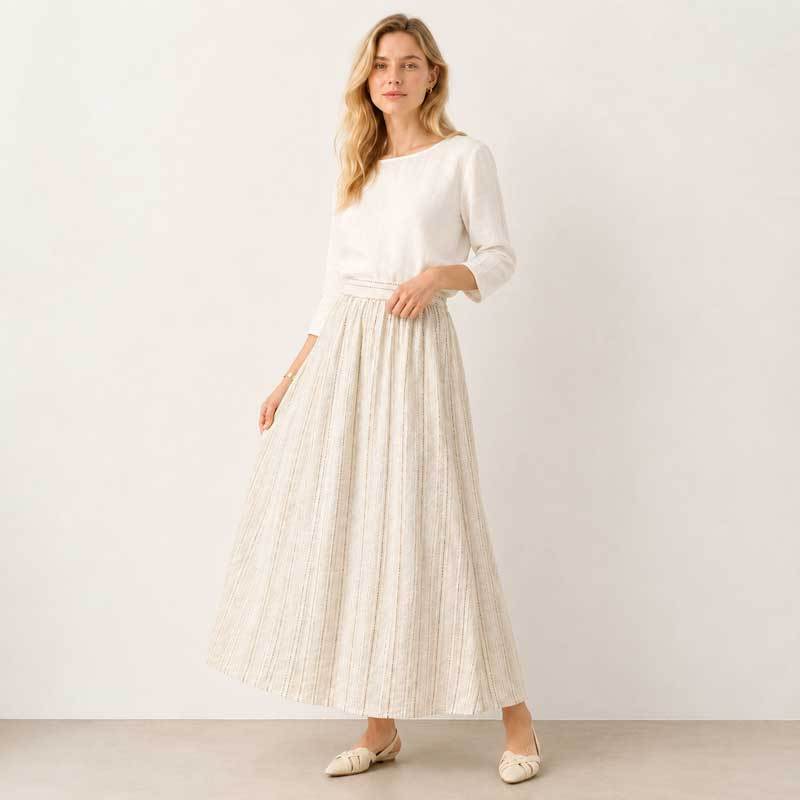 Women's Textured Linen Maxi Skirt | High-Waist Long Skirt | KOSSR