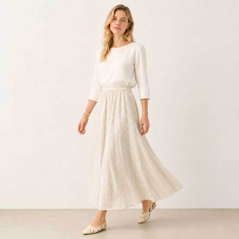 Women's Textured Linen Maxi Skirt | High-Waist Long Skirt | KOSSR