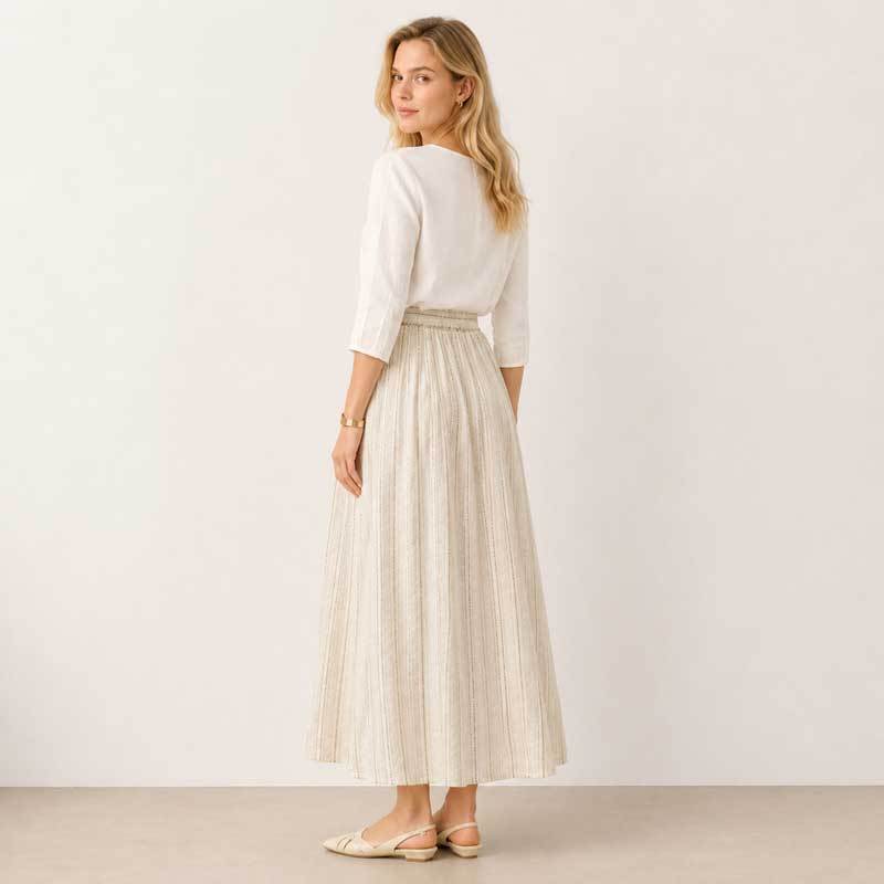 Women's Textured Linen Maxi Skirt | High-Waist Long Skirt | KOSSR