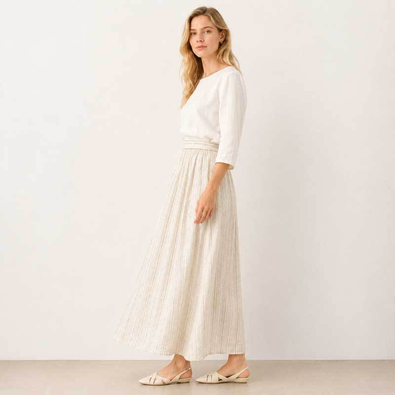 Women's Textured Linen Maxi Skirt | High-Waist Long Skirt | KOSSR