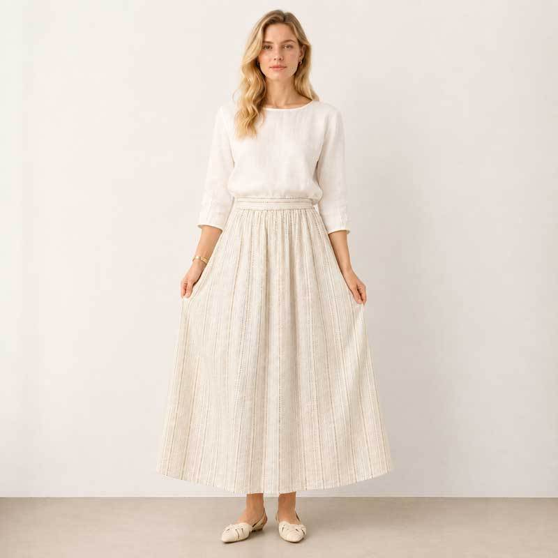 Women's Textured Linen Maxi Skirt | High-Waist Long Skirt | KOSSR