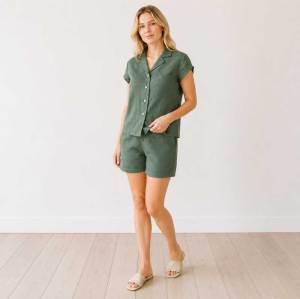 Women's Linen Lounge Shirt | Relaxed Button Front Linen Top | KOSSR