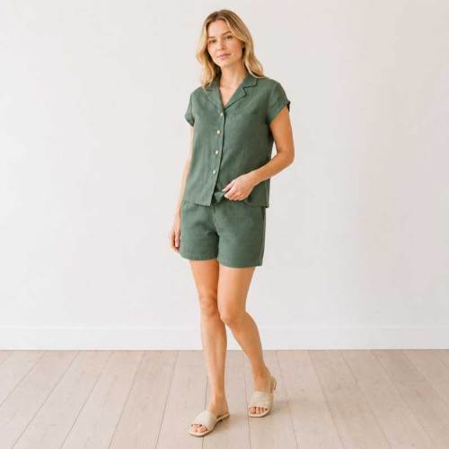 Women's Linen Lounge Shirt | Relaxed Button Front Linen Top | KOSSR