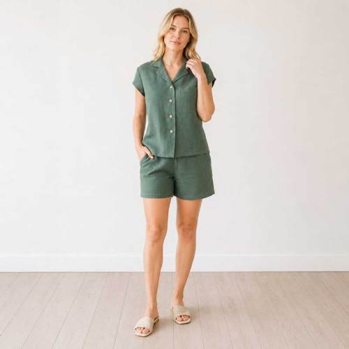 Women's Linen Lounge Shirt | Relaxed Button Front Linen Top | KOSSR