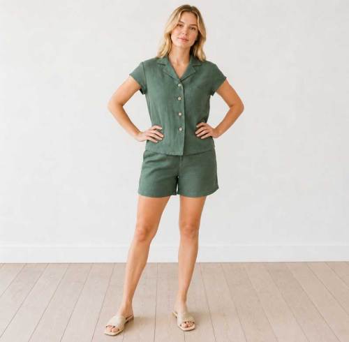 Women's Linen Lounge Shirt | Relaxed Button Front Linen Top | KOSSR