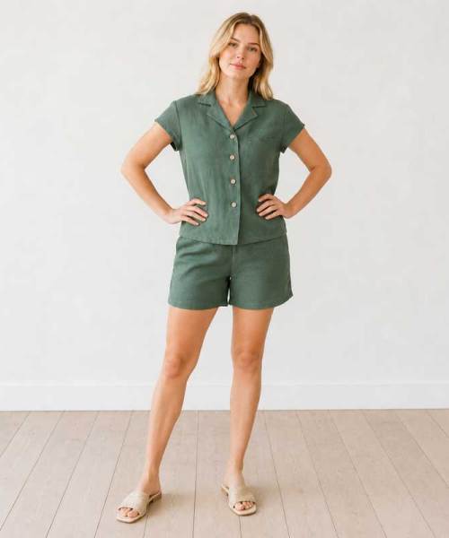 Women's Linen Lounge Shirt | Relaxed Button Front Linen Top | KOSSR