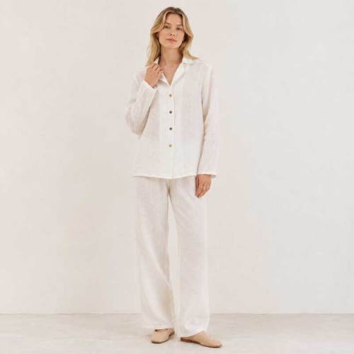White Linen Lounge Button-Up Top