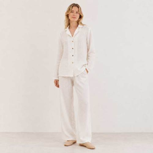 White Linen Lounge Button-Up Top