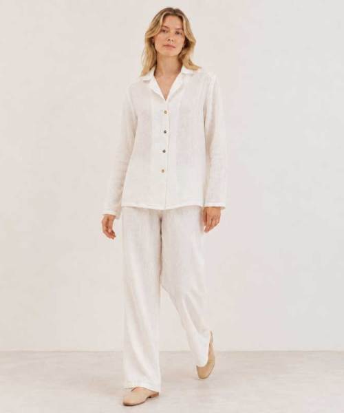 White Linen Lounge Button-Up Top