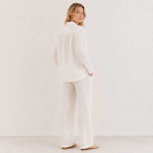 White Linen Lounge Button-Up Top