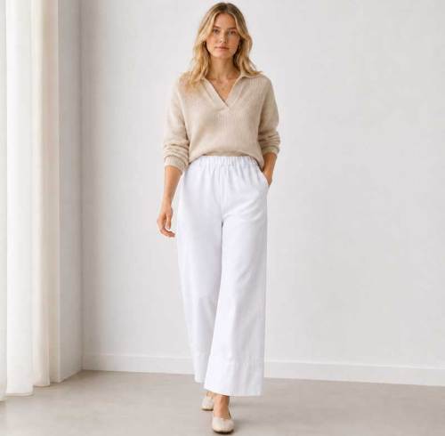 White Linen Wide-Leg Casual Pants